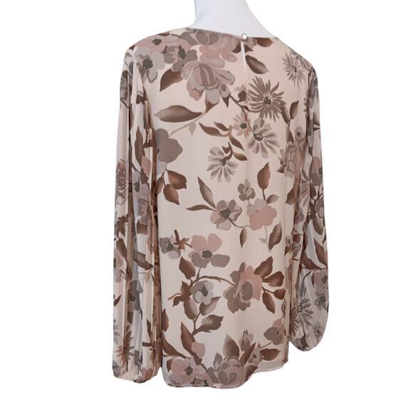 BELLE KIM GRAVEL Dressy Blouse Top M Pleated Sleeve Floral Office Career Cottage - Picture 3 of 8